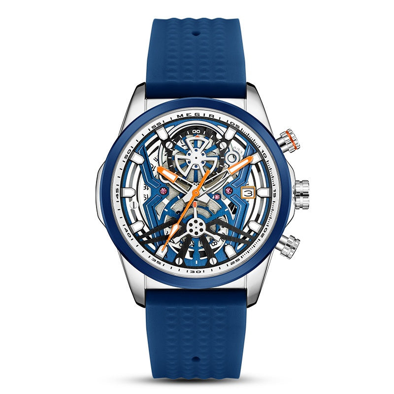 Men's Mechanical-Style Quartz Watch | Silicone Strap, Alloy Case & 30M Water Resistance