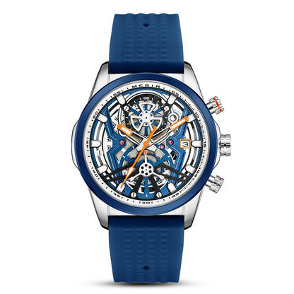 Men's Mechanical-Style Quartz Watch | Silicone Strap, Alloy Case & 30M Water Resistance