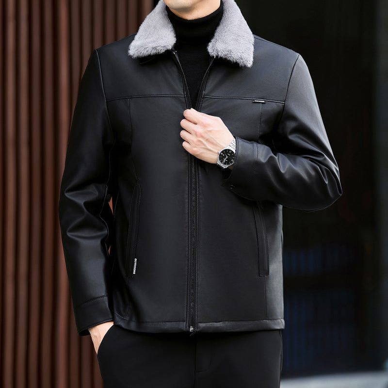 Men's Insulated PU Leather Jacket - Winter Quilted Down Coat