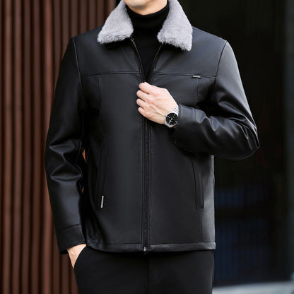 Men's Insulated PU Leather Jacket - Winter Quilted Down Coat
