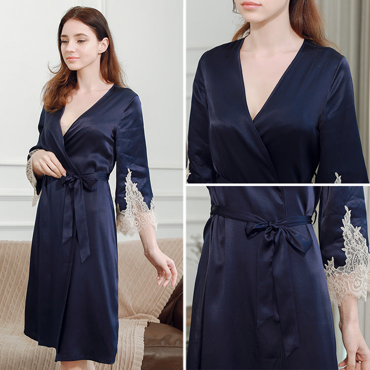 Silk Nightgown with Lace Trim - Spaghetti Strap Slip Dress