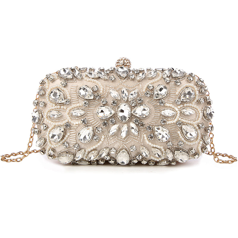 Diamond-Studded Ladies Evening Bag - Pearl Embellished Banquet Clutch