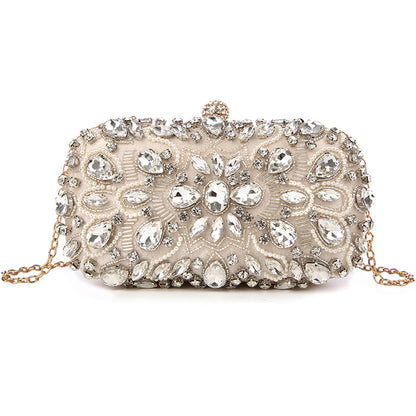 Diamond-Studded Ladies Evening Bag - Pearl Embellished Banquet Clutch