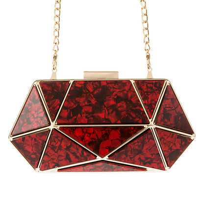 Acrylic Marble Evening Bag - Pillow-Style Clutch with Chain Handle