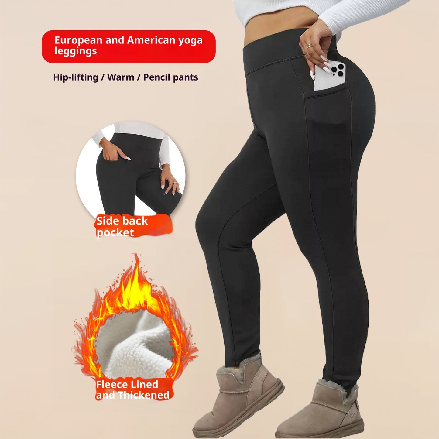 Fleece-Lined Padded Warm Pencil Pants - Tapered Cropped Trousers
