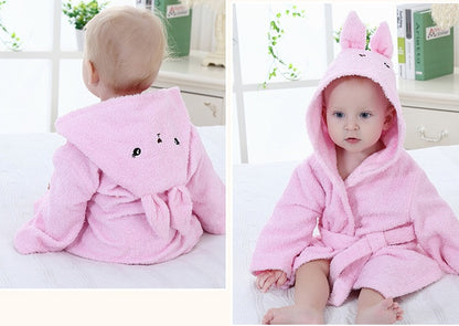Cotton Baby Hooded Bathrobe - Cute Animal Design Bath Towel