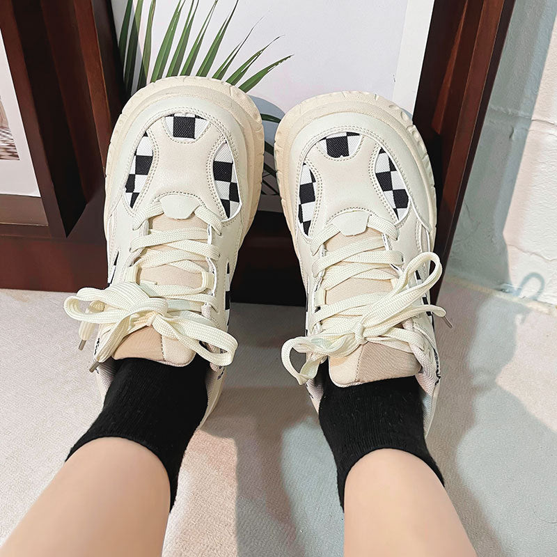 Women's Checkerboard Large Toe Retro Casual Sports Shoes - Comfortable Sneakers