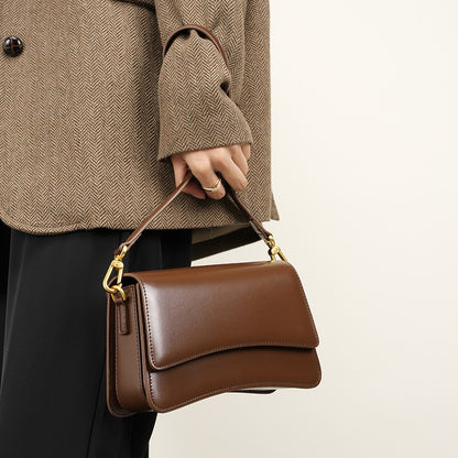 Fashion Trendy Shoulder Bag - Women's Two-Layer Cowhide Leather Crossbody Bag
