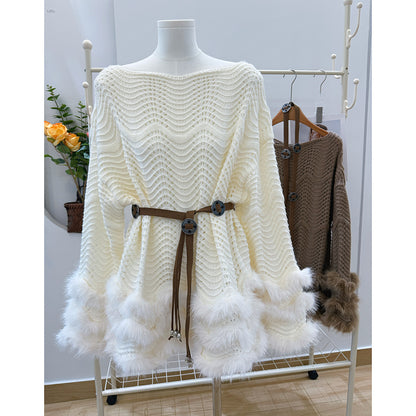 Belted Knit Dress - French-Inspired Sweater Dress with Defined Waist