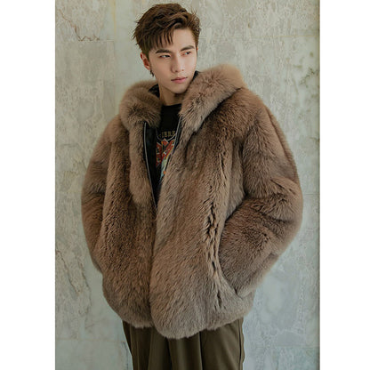 Men's Premium Faux Fur Hooded Coat - Slim Fit Winter Outerwear