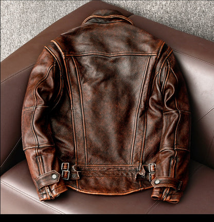 Men's Distressed Motorcycle Jacket - Stone Washed Short Coat