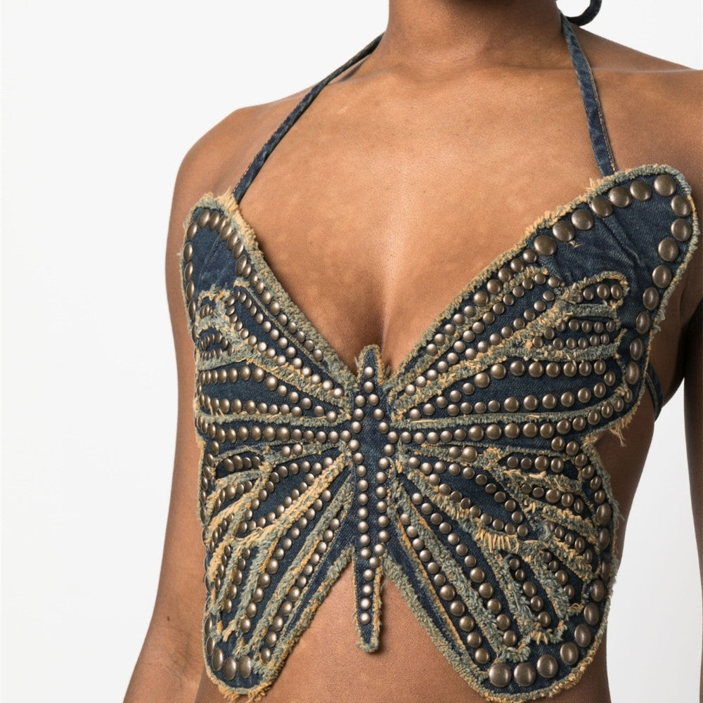 Studded Cotton Vest Suspender Top - Street Style Harness Design