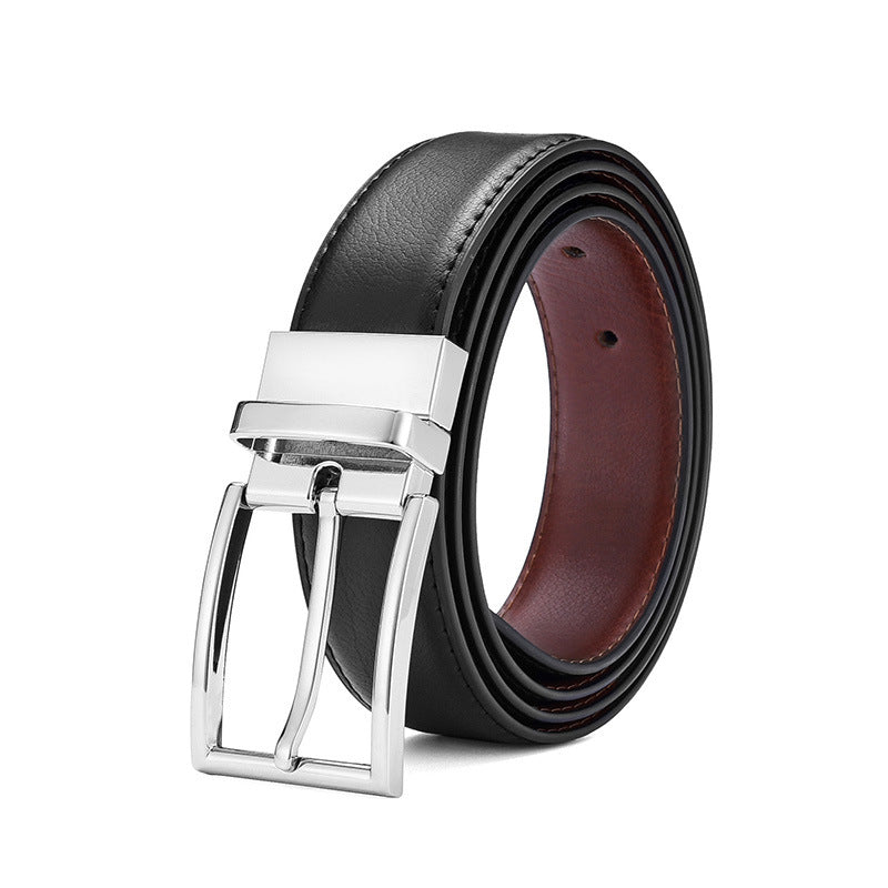 Men's Rotating Pin Buckle Genuine Leather Belt - Two-Layer Cowhide with Alloy Buckle