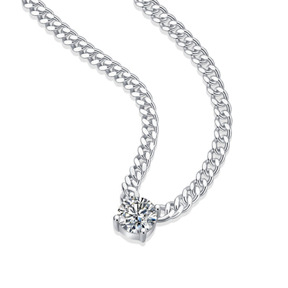 Cuban Necklace Set with 1 Carat Moissanite - S925 Silver Platinum Plated Pendant
