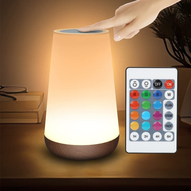 Wood Grain Rechargeable Touch Lamp - 3W LED with Remote Control and Color Changing