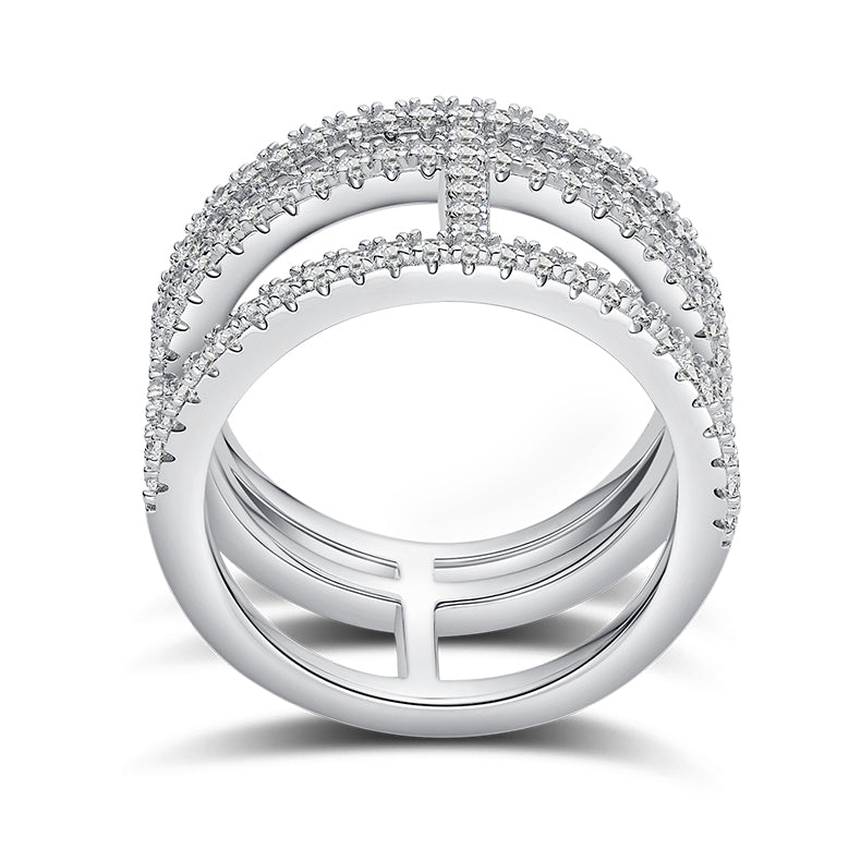 Moissanite Sterling Silver Ring - Platinum Plated Wedding Band