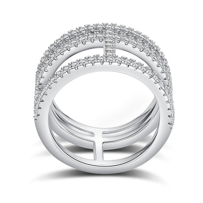Moissanite Sterling Silver Ring - Platinum Plated Wedding Band