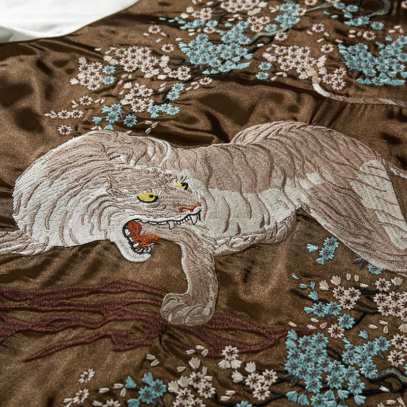 Tiger Embroidered Baseball Collar Jacket - Men's Chinese Style Coat