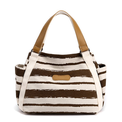 Canvas Striped Shoulder Bag - Large Capacity Handbag