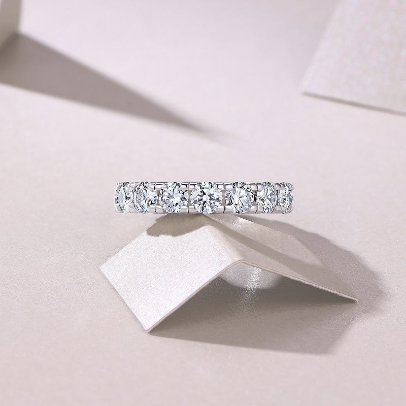 0.3 Carat Moissanite Sterling Silver Ring - Platinum Plated Wedding Band