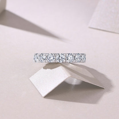 0.3 Carat Moissanite Sterling Silver Ring - Platinum Plated Wedding Band