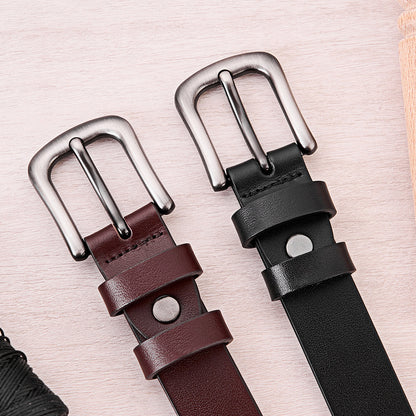 First Layer Cowhide Leather Belt - Women's Versatile Simple Design with Alloy Pin Buckle
