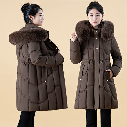 Women's Mid-Length Loose-Fit Down Padded Jacket - Elegant Commute Style with Fur Collar