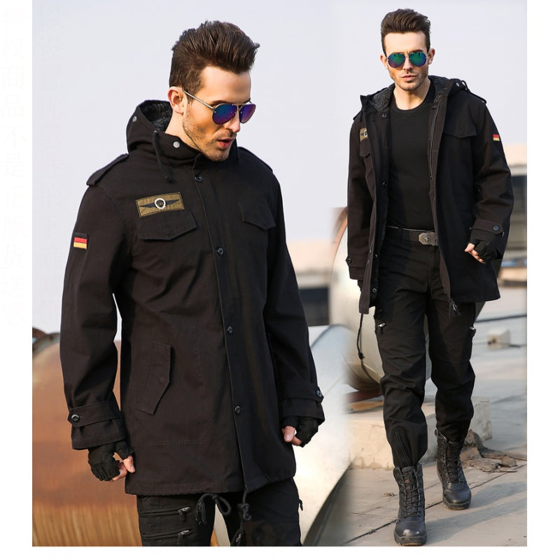 Men's Military Trench Coat - Hooded Stand Collar Cotton Coat