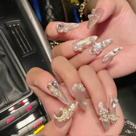 Press-On Cat Eye Nail Set - Luxury Wearable Nail Art with Full Accessories