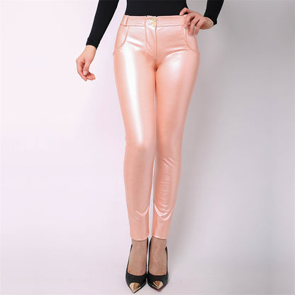 Fleece-Lined Fitness Leggings - Metallic Yoga Pants for Women