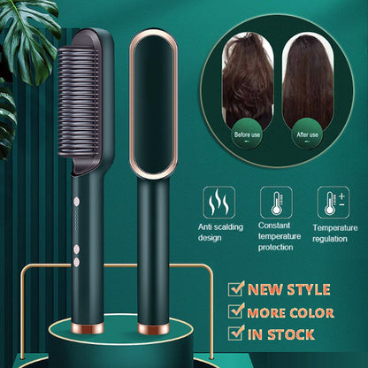 2-in-1 Hair Straightener & Curling Comb | Tourmaline Ceramic | Negative Ion Electric Hair Brush
