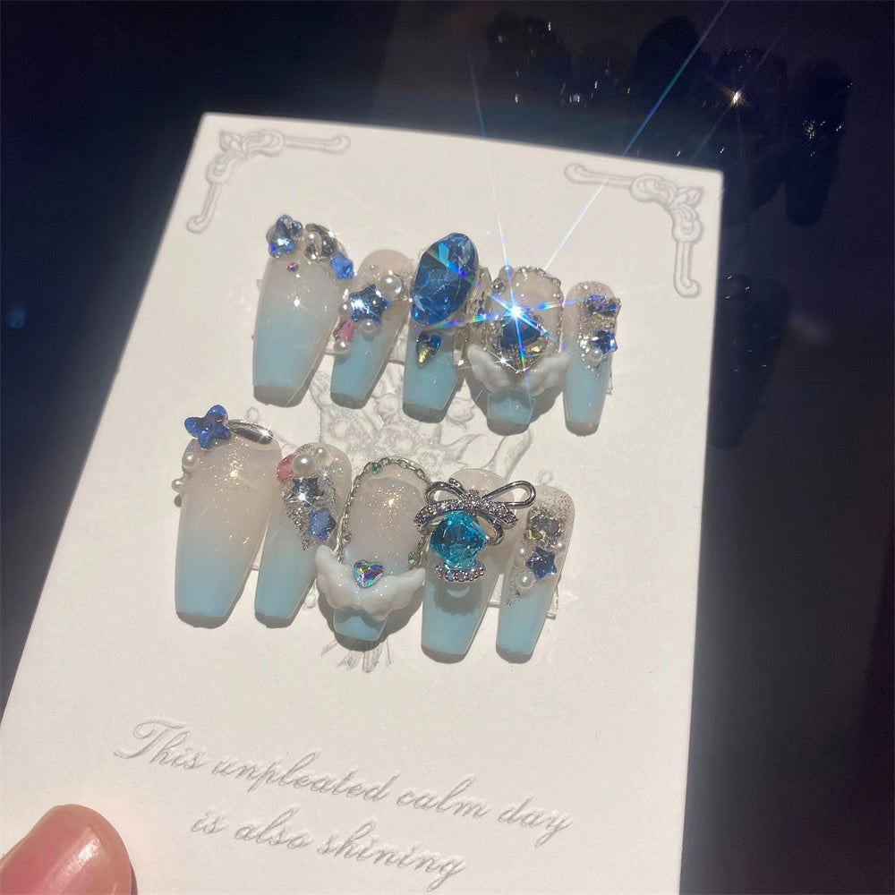 Sea Blue Dove Egg Press-On Nails - False Nail Stickers Set
