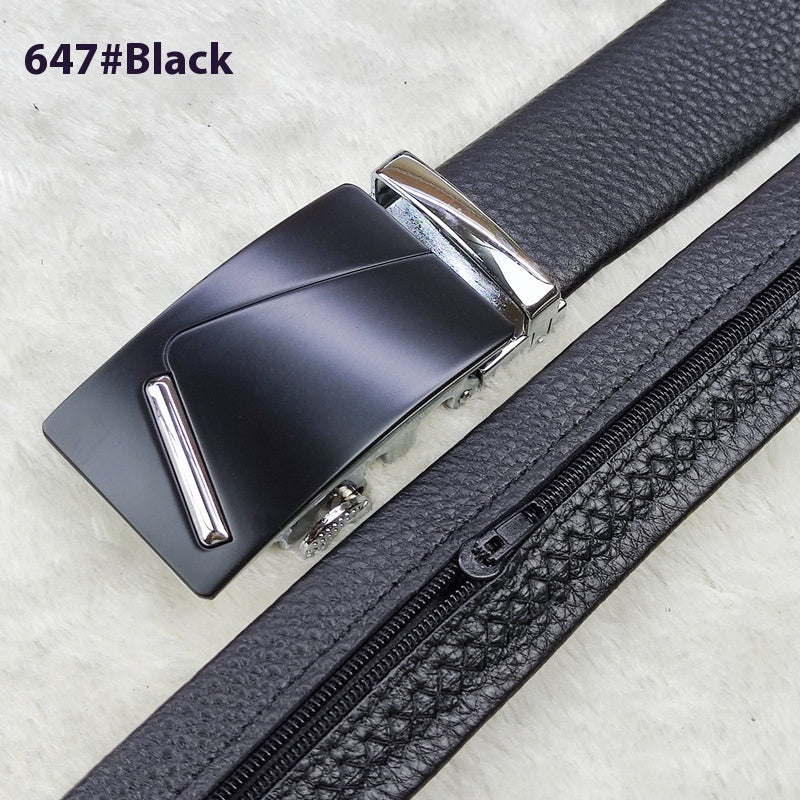 First Layer Cowhide Leather Belt with Hidden Money Compartment - Automatic Buckle
