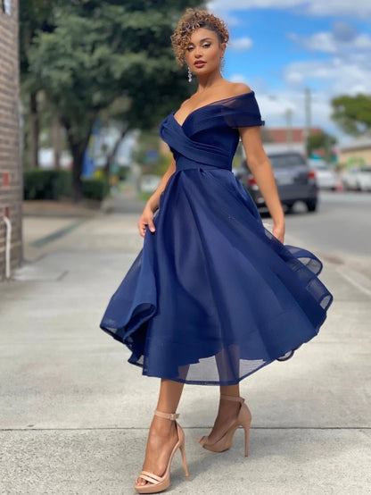 Women's Off-Shoulder Backless Party Dress - Elegant Sexy Club Gown
