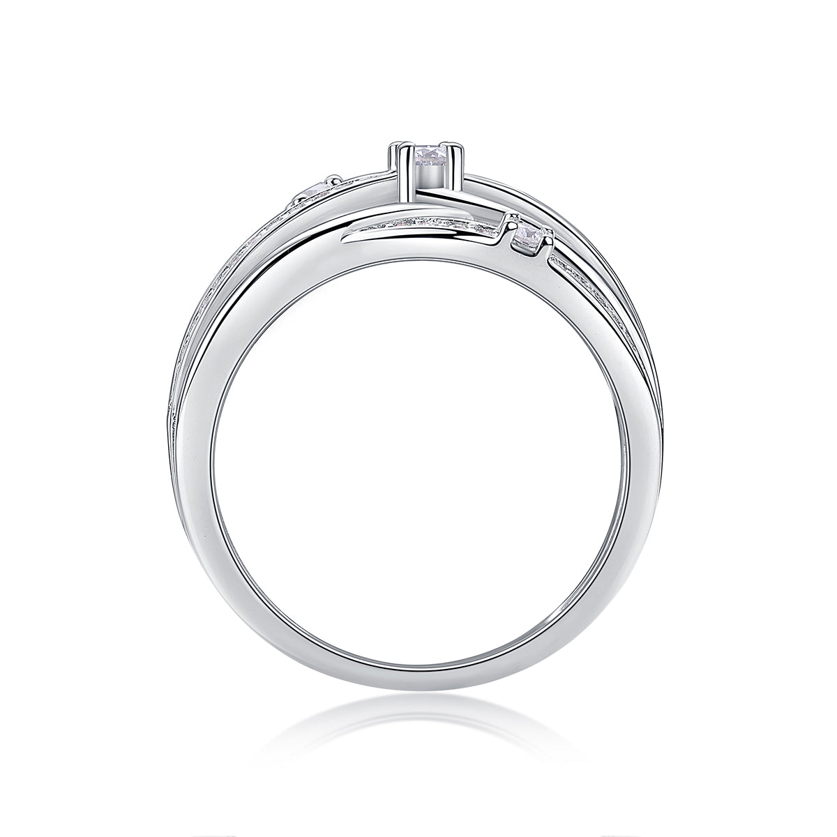 Moissanite Sterling Silver Wedding Ring - Platinum Plated Band