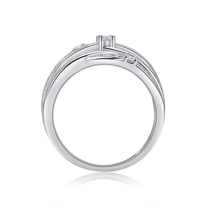 Moissanite Sterling Silver Wedding Ring - Platinum Plated Band