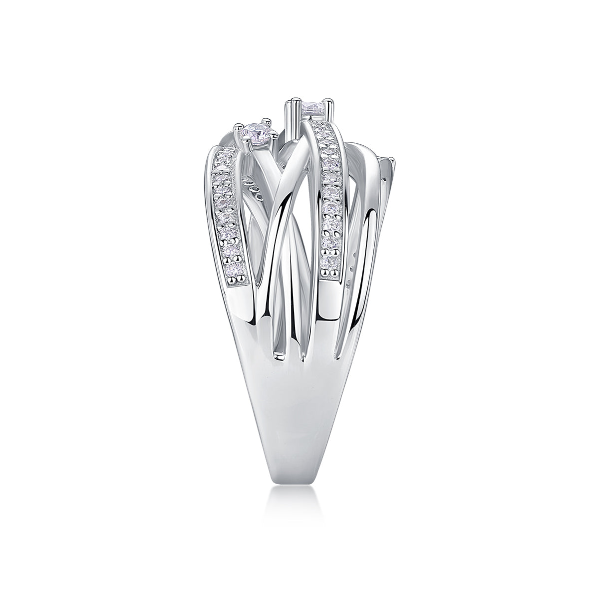 Moissanite Sterling Silver Wedding Ring - Platinum Plated Band