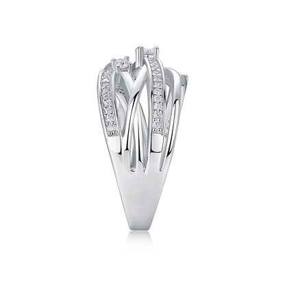Moissanite Sterling Silver Wedding Ring - Platinum Plated Band