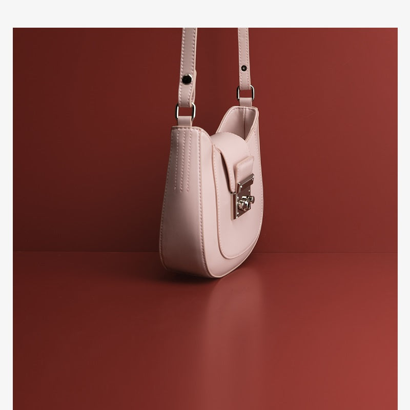 Fashion Cowhide Leather Shoulder Underarm Bag - Compact Design with Zipper Closure
