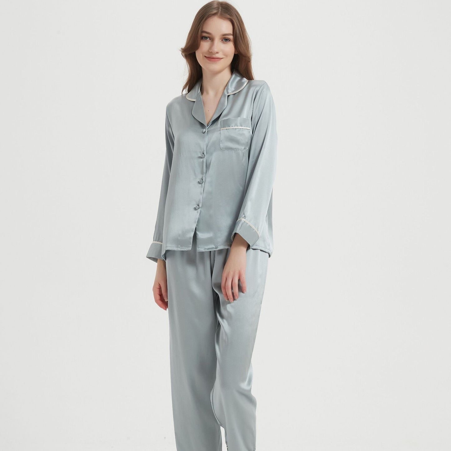 Women's Luxe Silk Two-Piece Pajama Set - 100% Pure Mulberry Silk Long Sleeve Sleepwear