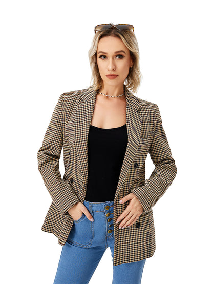 Women's Double Breasted Blazer - Long Sleeve Work Office Jacket