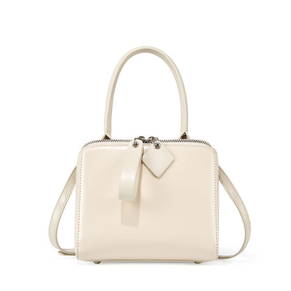 Women's Versatile Cowhide Leather Handbag with Open Grain Texture