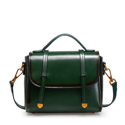 Genuine Leather Shoulder Bag - European Retro Square Handbag
