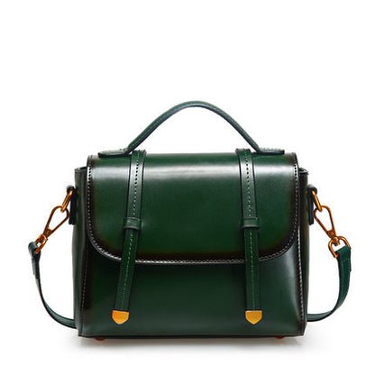 Genuine Leather Shoulder Bag - European Retro Square Handbag