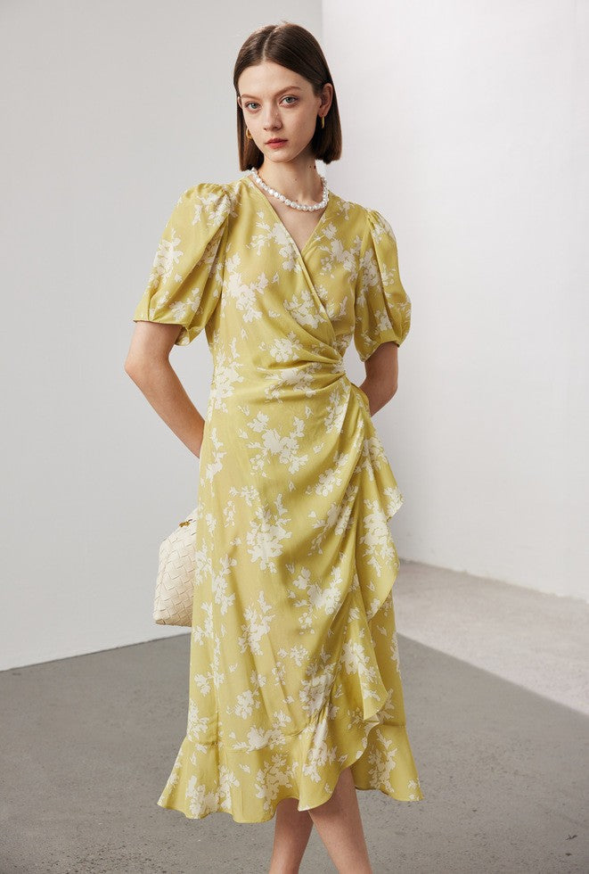 Silk Dress with Lace Print - Short Sleeve A-line
