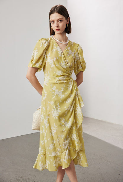 Silk Dress with Lace Print - Short Sleeve A-line