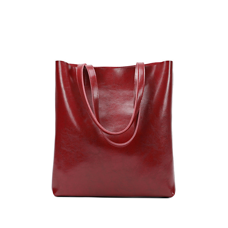 Women's Genuine Cowhide Leather Bag - Stylish and Simple Design with Double Straps