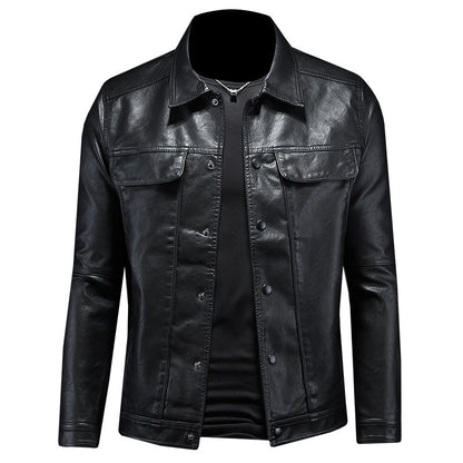 Men's Motorcycle PU Leather Jacket - Long Sleeve Lapel Coat