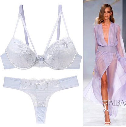 Women's Push-Up Lace Bra Set - Cotton Molded Cup with Moderate Lift