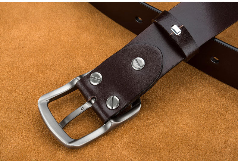 Men's Plus Size First Layer Cowhide Leather Belt - Casual Frosted Finish with Alloy Square Buckle